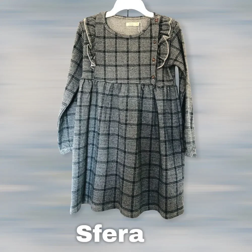Sfera Girls’ Black & Grey Plaid Dress